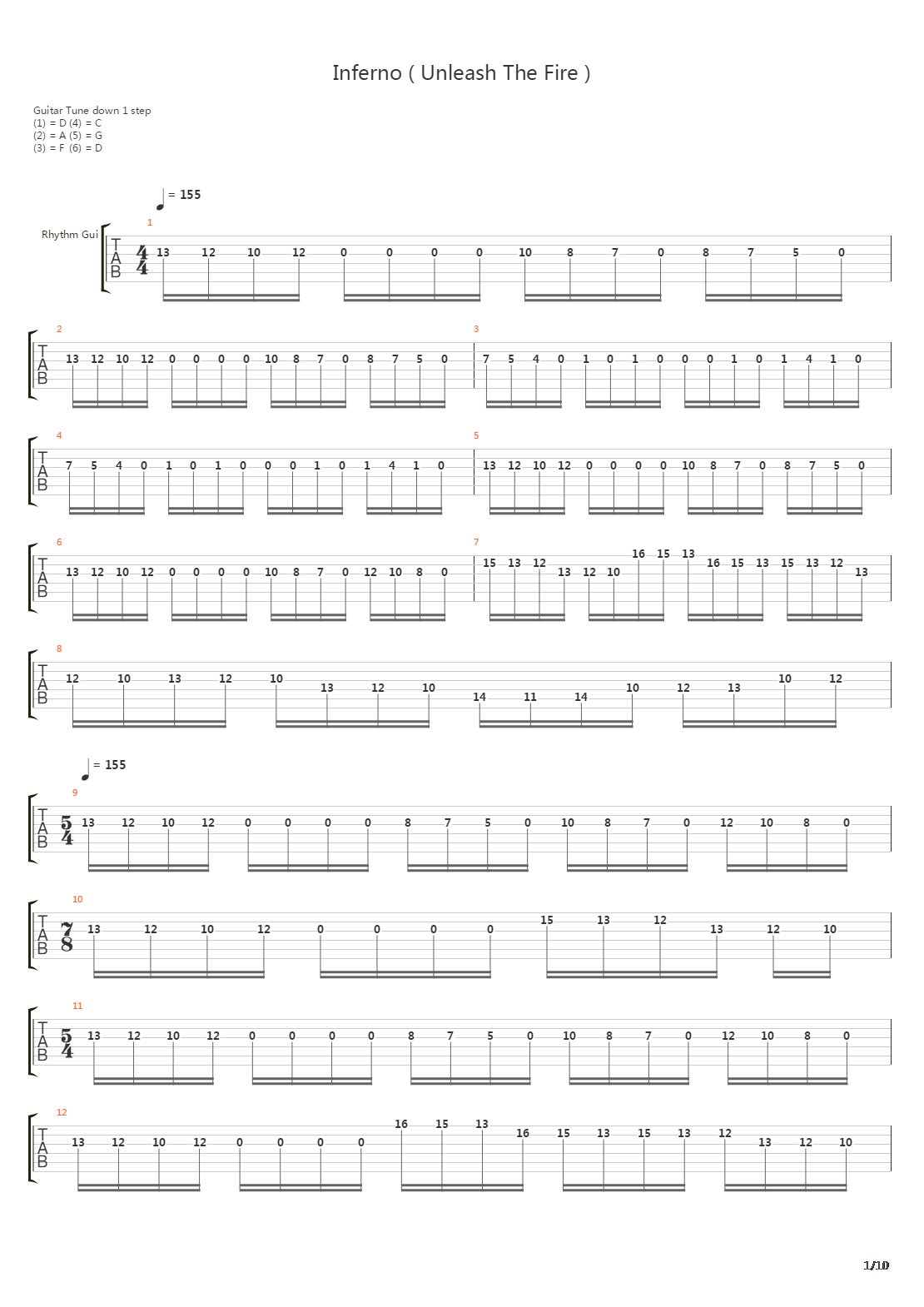 Inferno Unleash The Fire吉他谱