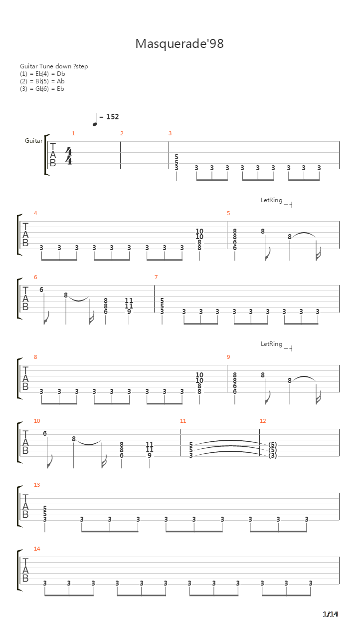 Masquerade 98吉他谱