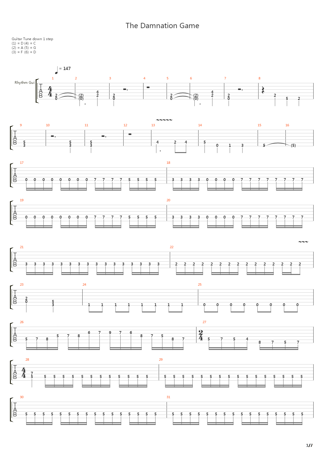 The Damnation Game吉他谱