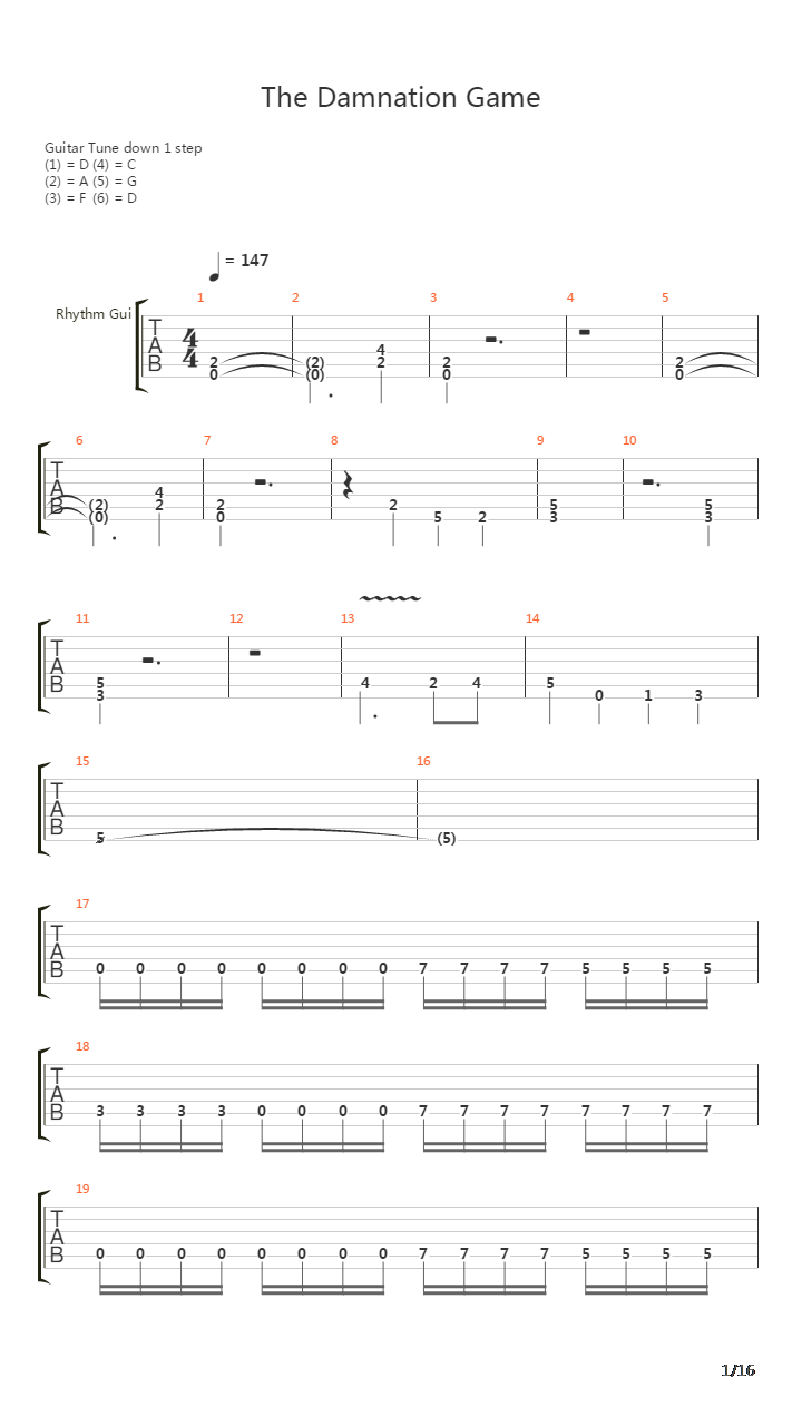The Damnation Game吉他谱