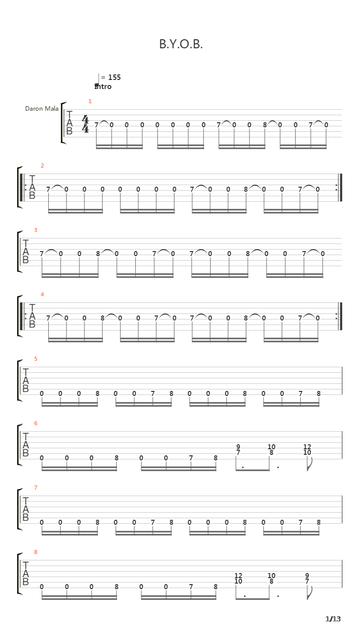 B.Y.O.B.吉他谱