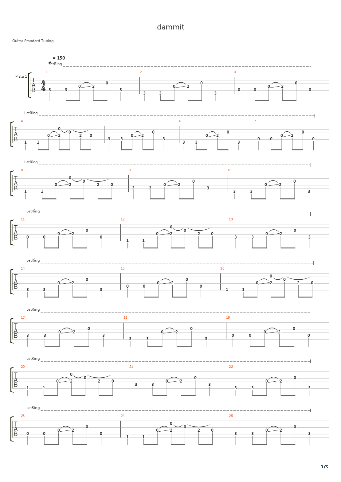 Dammit吉他谱
