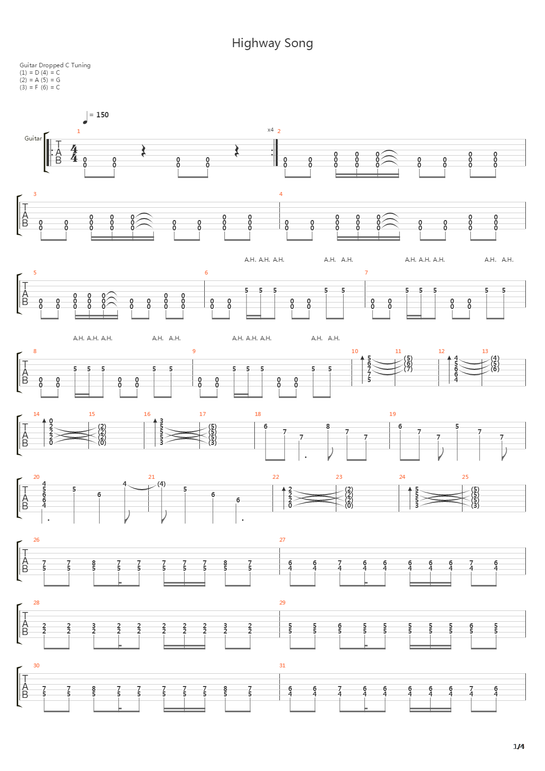 Highway Song吉他谱