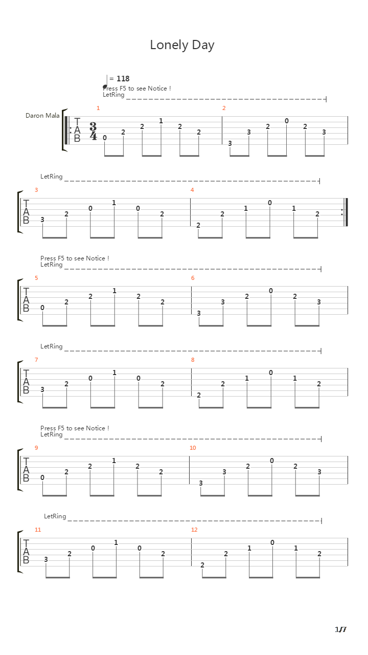Lonely Day吉他谱