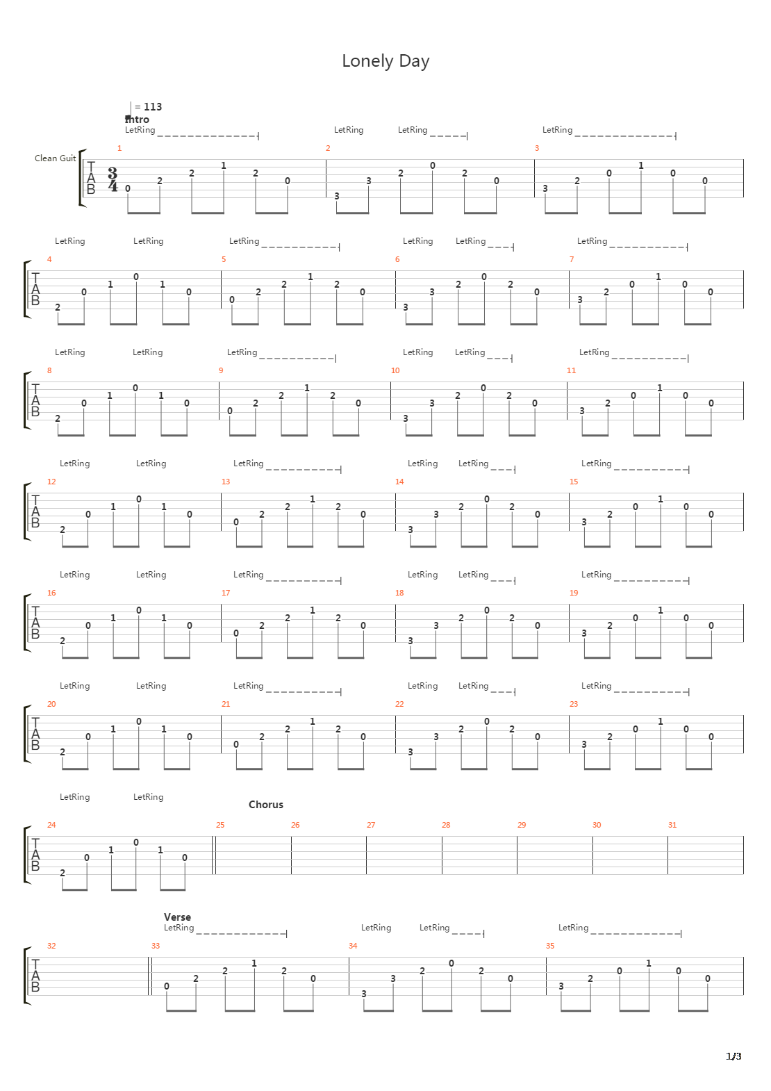 Lonely Day吉他谱
