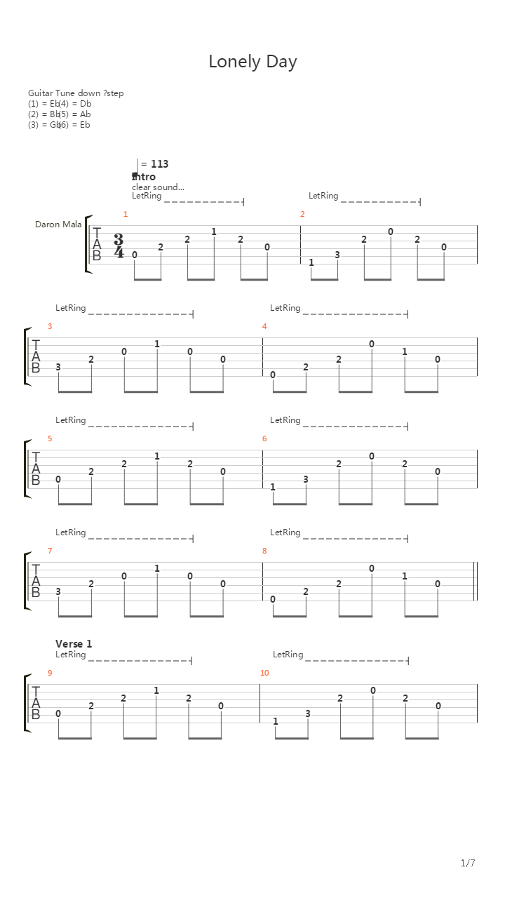 Lonely Day吉他谱