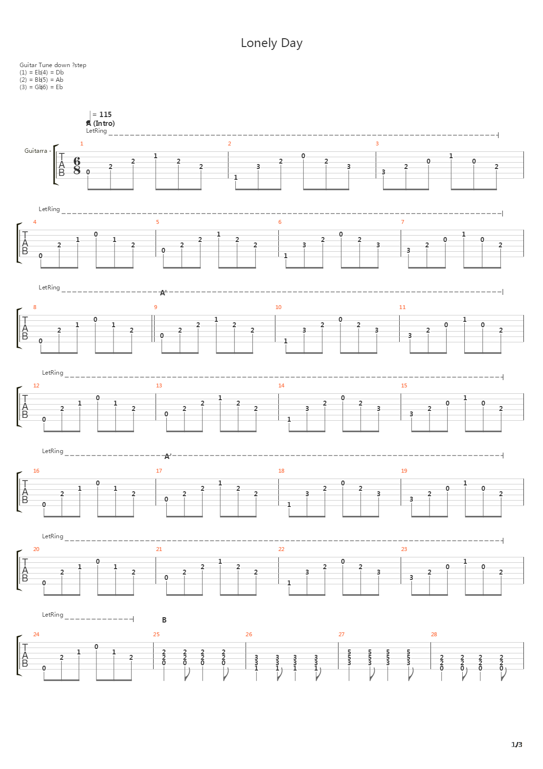 Lonely Day吉他谱