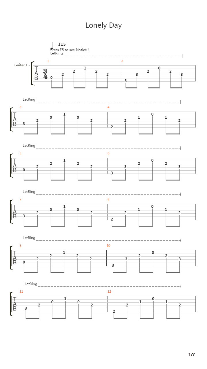 Lonely Day吉他谱