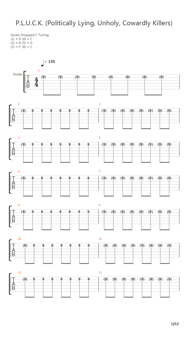 Pluck Politically Lying Unholy Cowardly Killers吉他谱