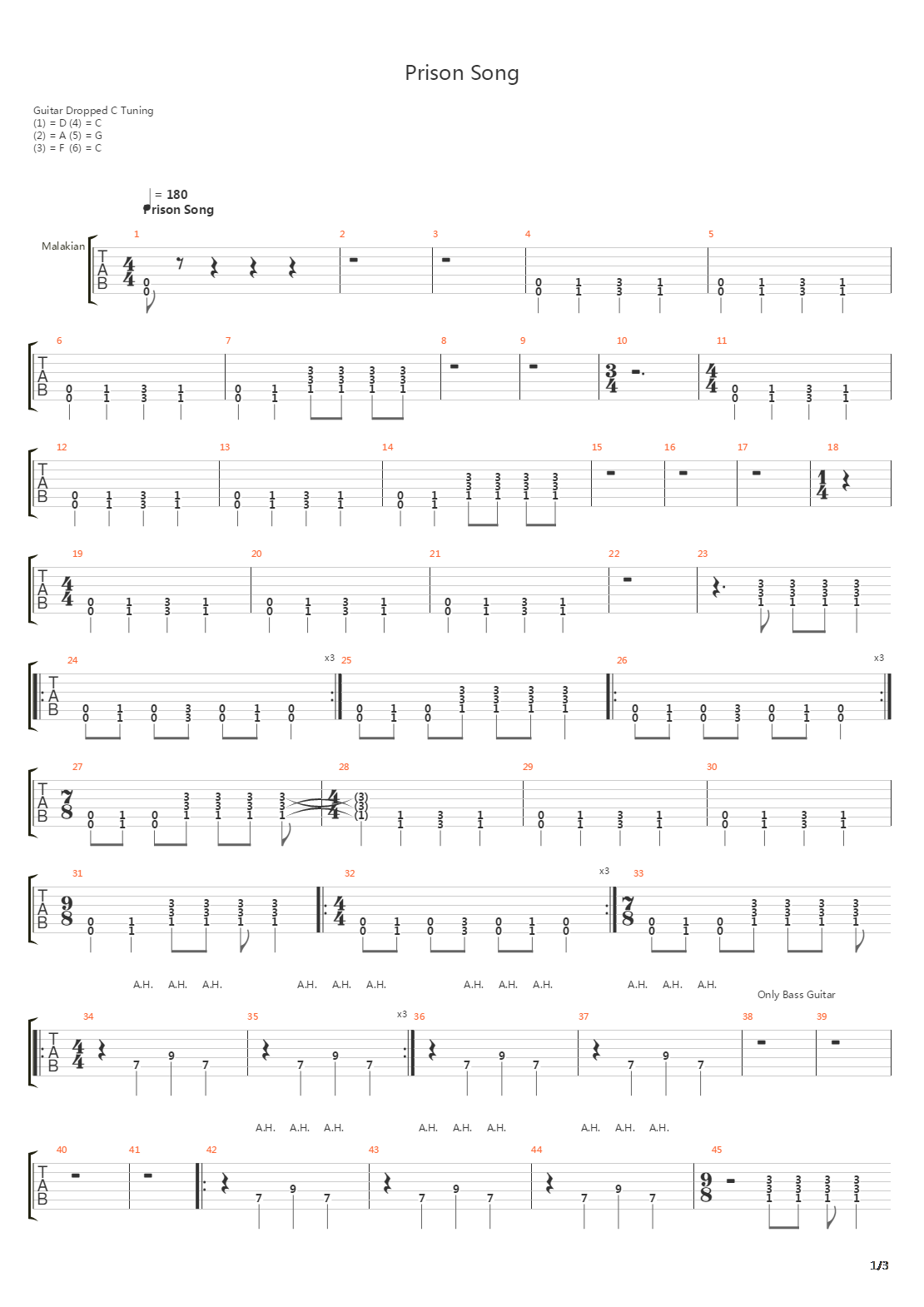 Prison Song吉他谱