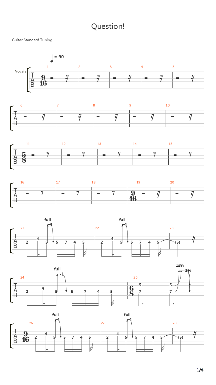 Question吉他谱