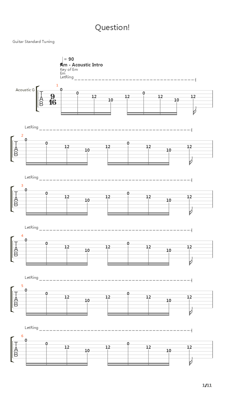 Question吉他谱