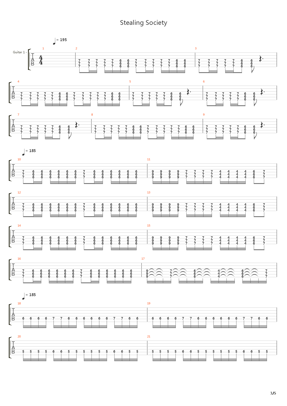 Stealing Society吉他谱