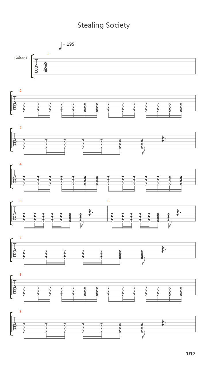 Stealing Society吉他谱