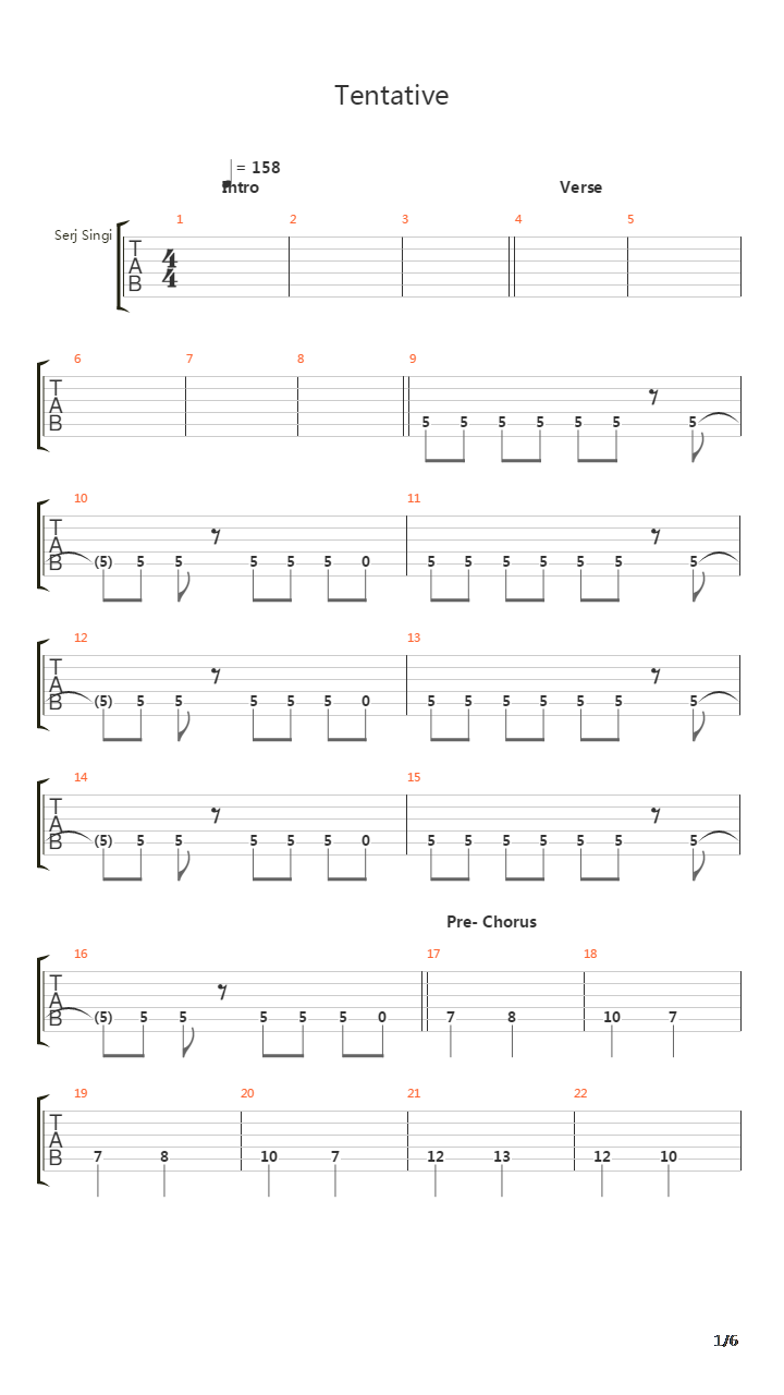 Tentative吉他谱