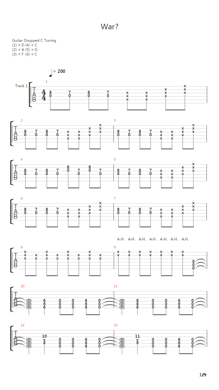 War吉他谱