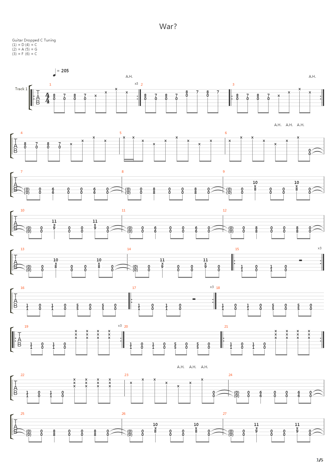 War吉他谱