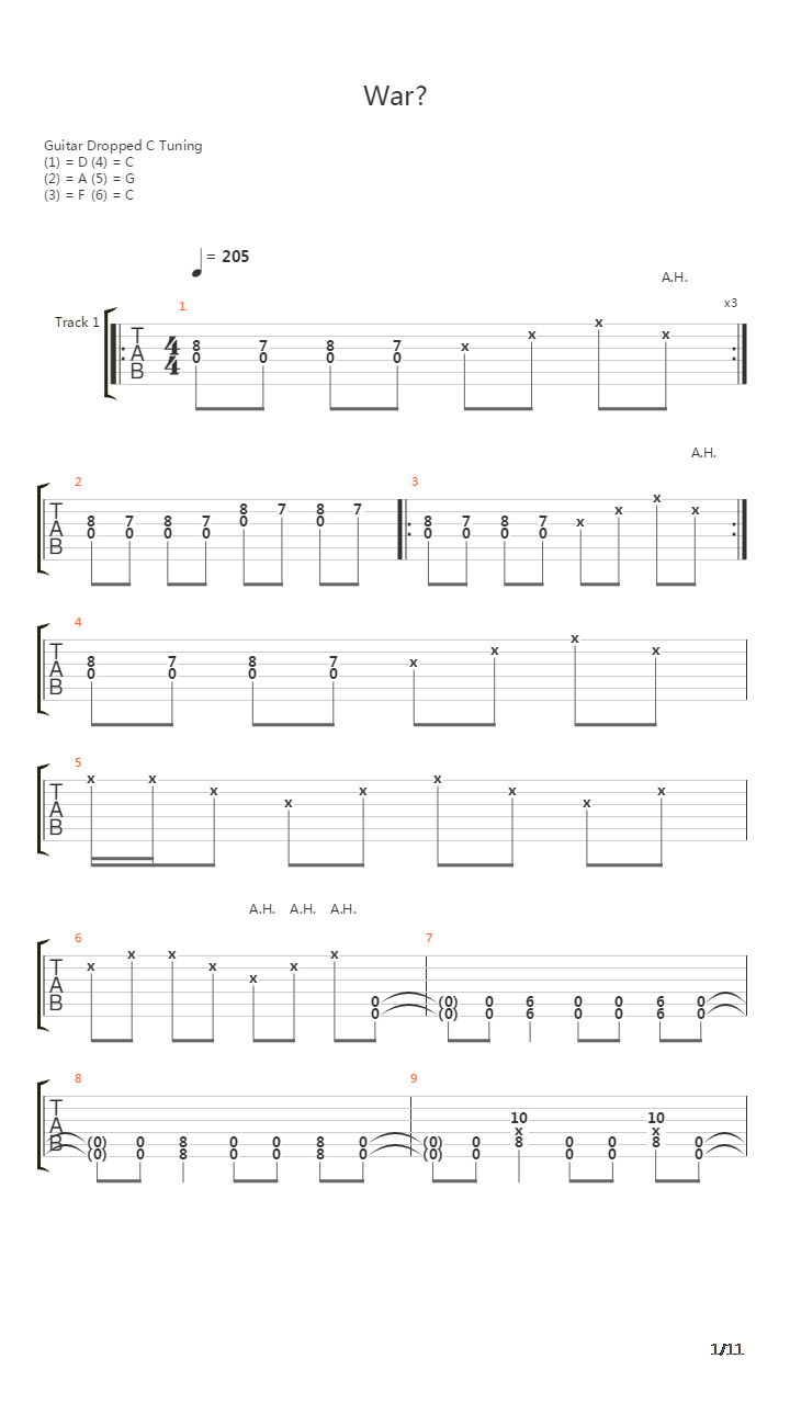 War吉他谱