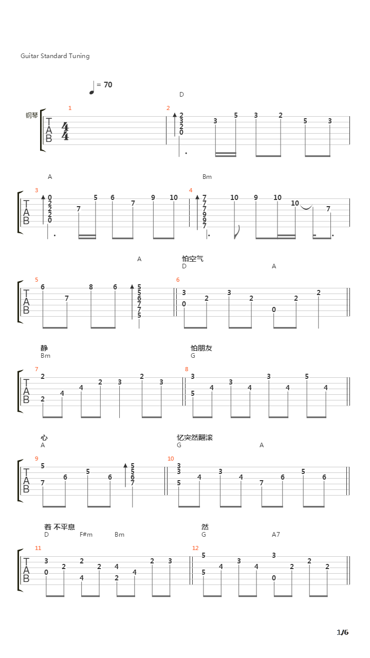 突然好想你(比较接近原版)吉他谱