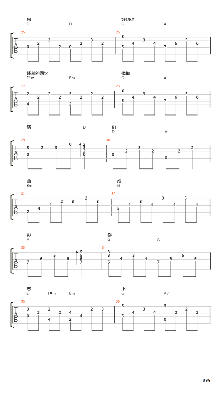 突然好想你(比较接近原版)吉他谱