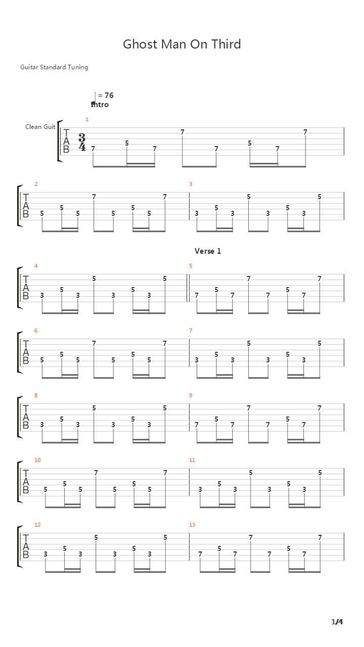 Ghost Man On Third吉他谱