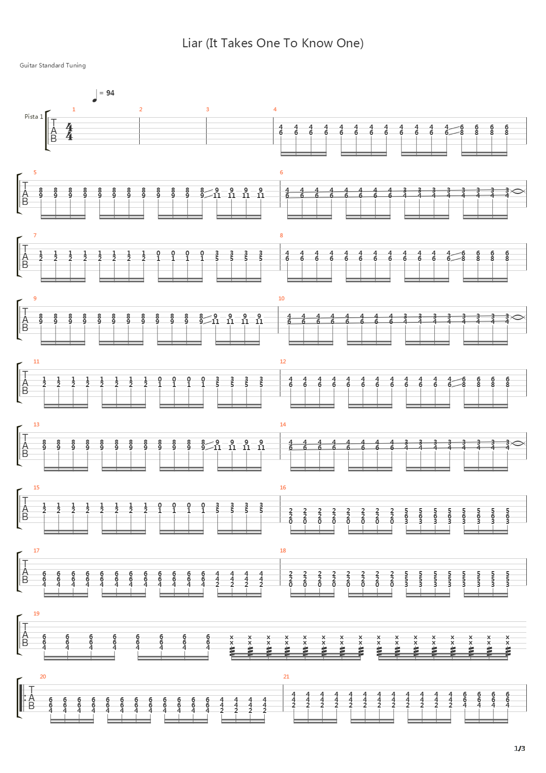 Liar It Takes One To Know One吉他谱