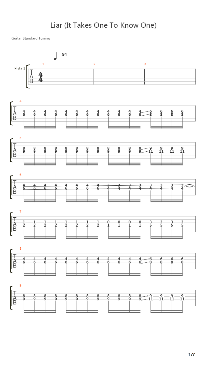 Liar It Takes One To Know One吉他谱