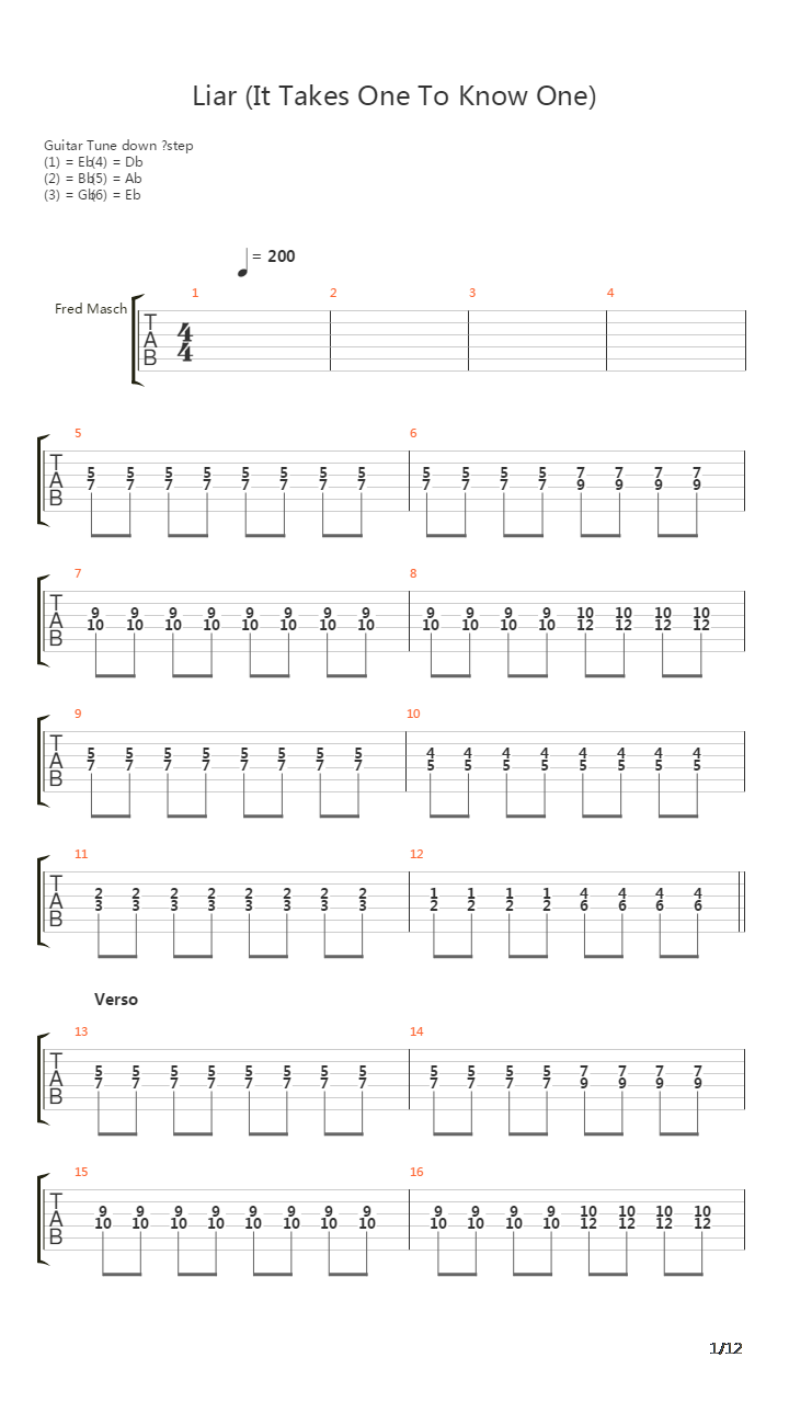 Liar It Takes One To Know One吉他谱