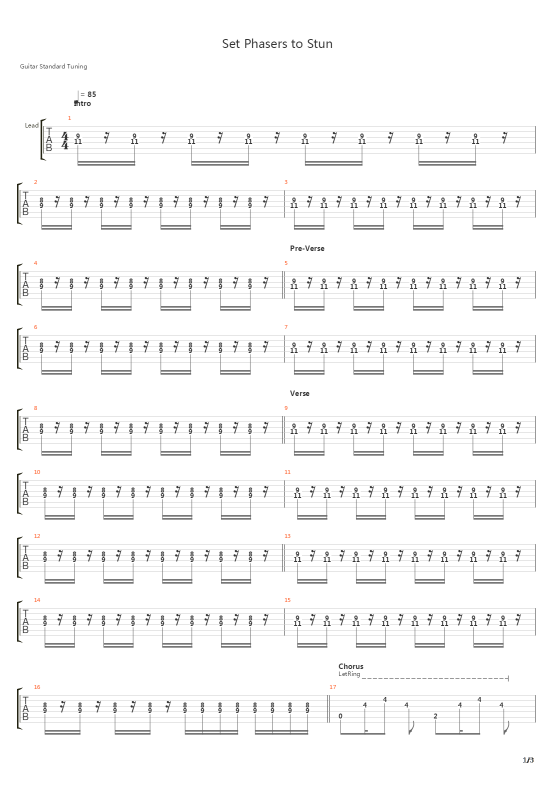 Set Phasers To Stun吉他谱
