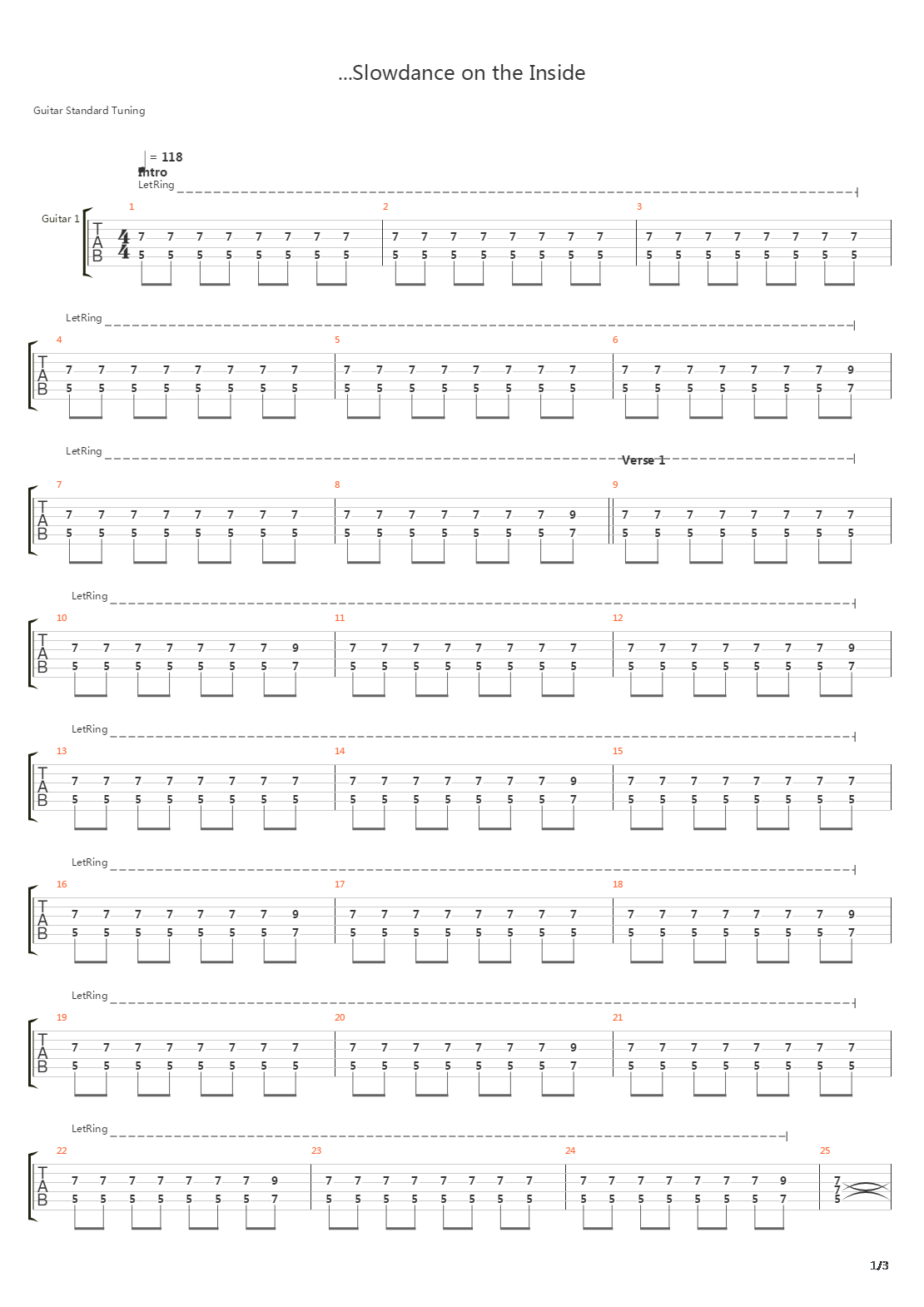 Slowdance On The Inside吉他谱