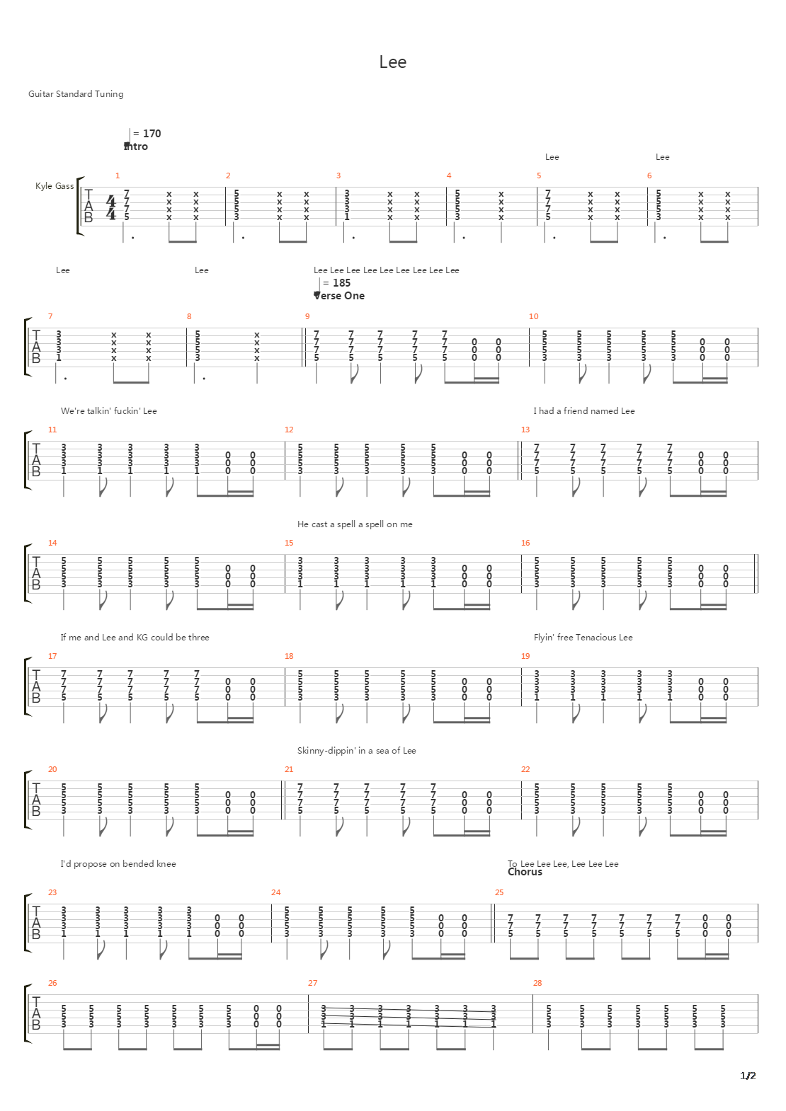 Lee吉他谱