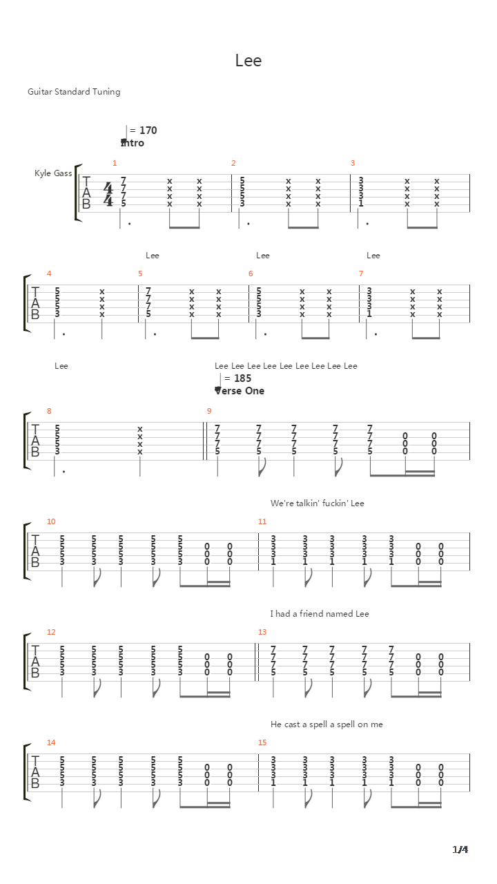 Lee吉他谱