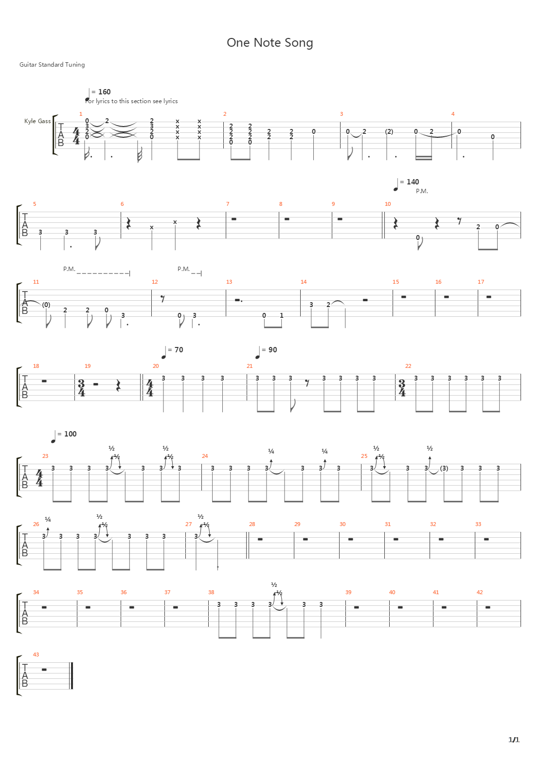 One Note Song吉他谱