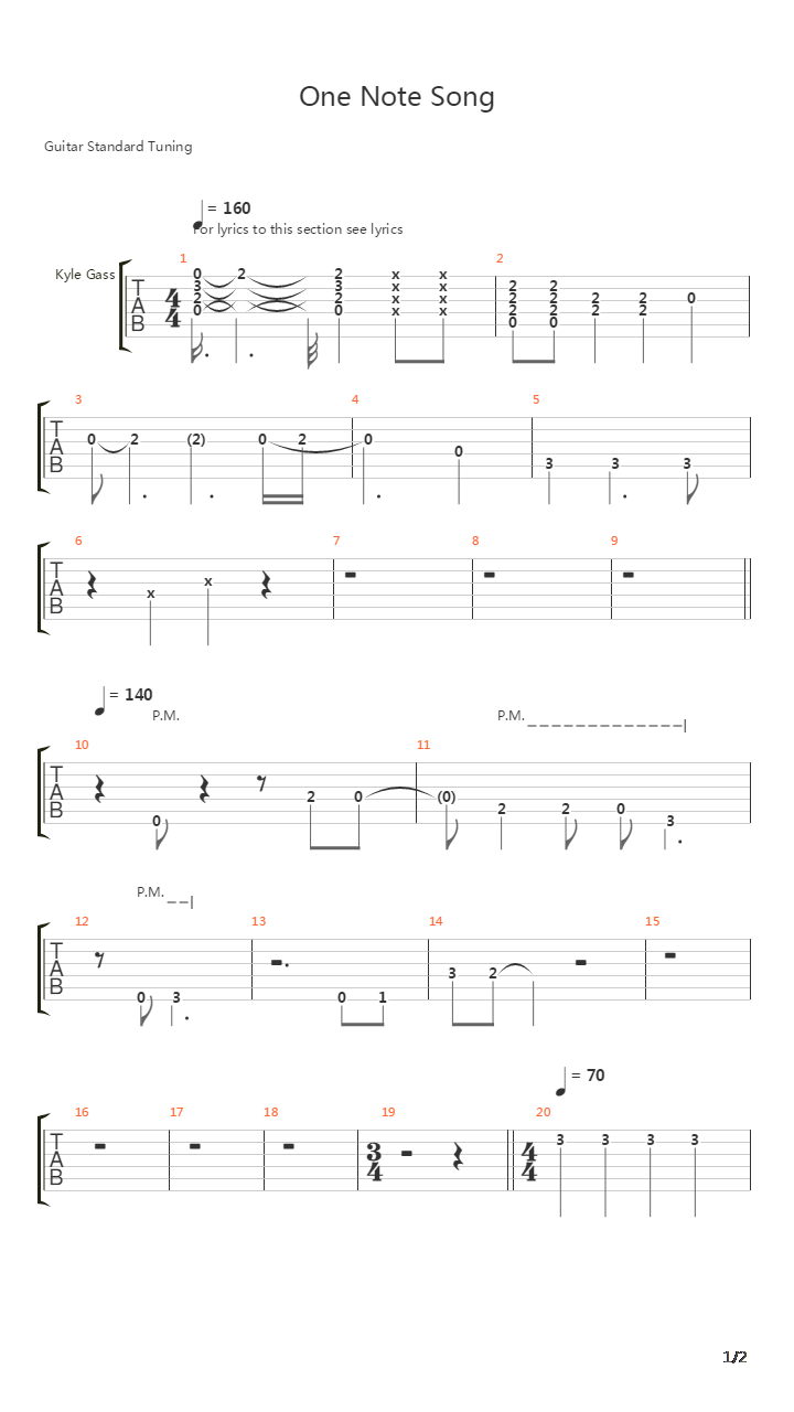 One Note Song吉他谱