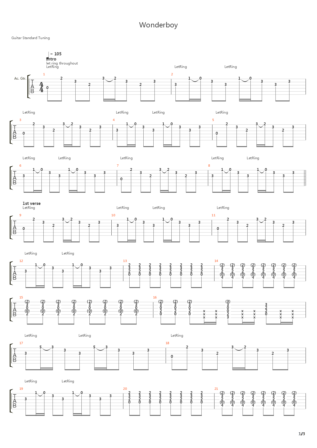Wonderboy吉他谱