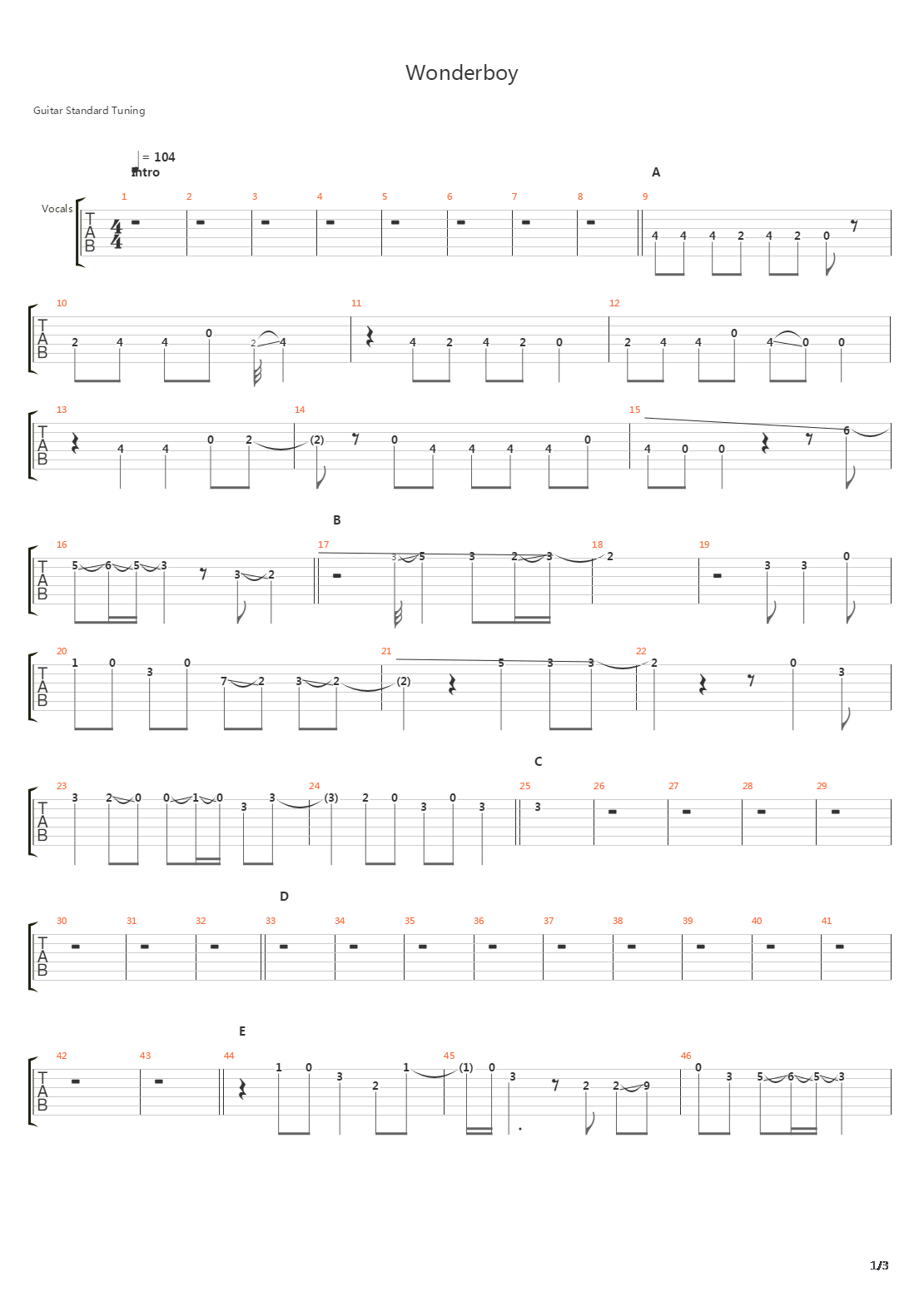 Wonderboy吉他谱