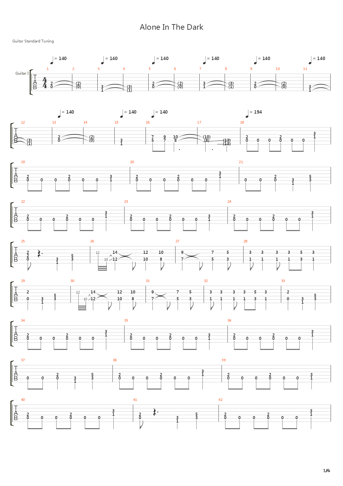 Alone In The Dark吉他谱