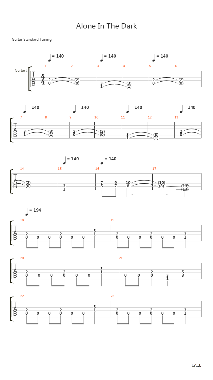 Alone In The Dark吉他谱