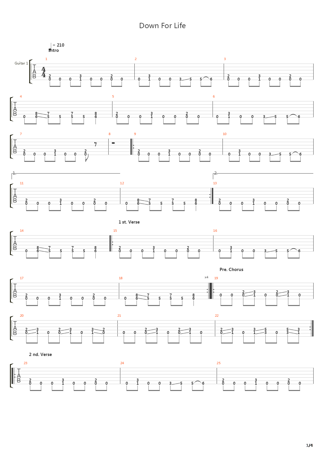 Down For Life吉他谱