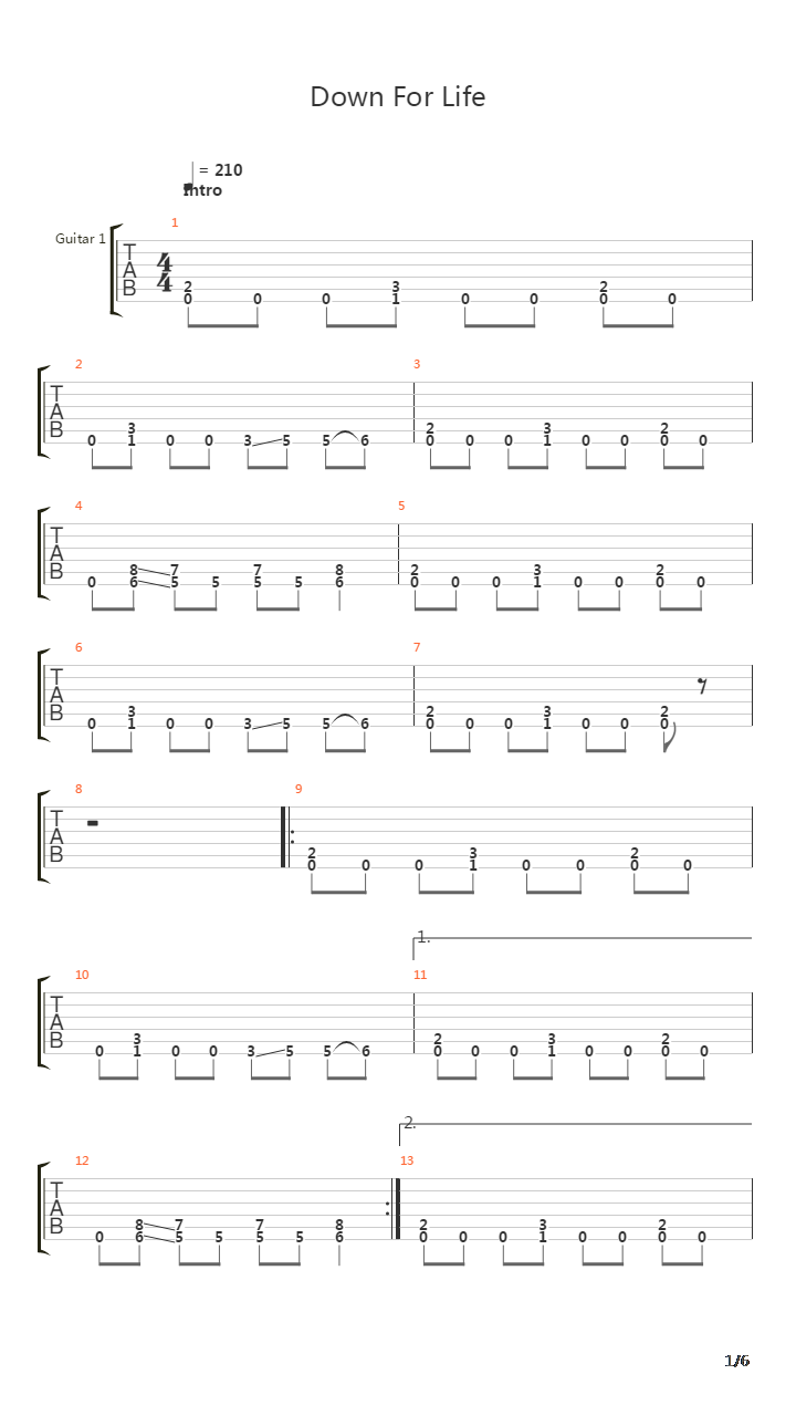 Down For Life吉他谱