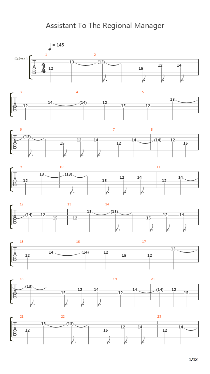 Assistant To The Regional Manager吉他谱