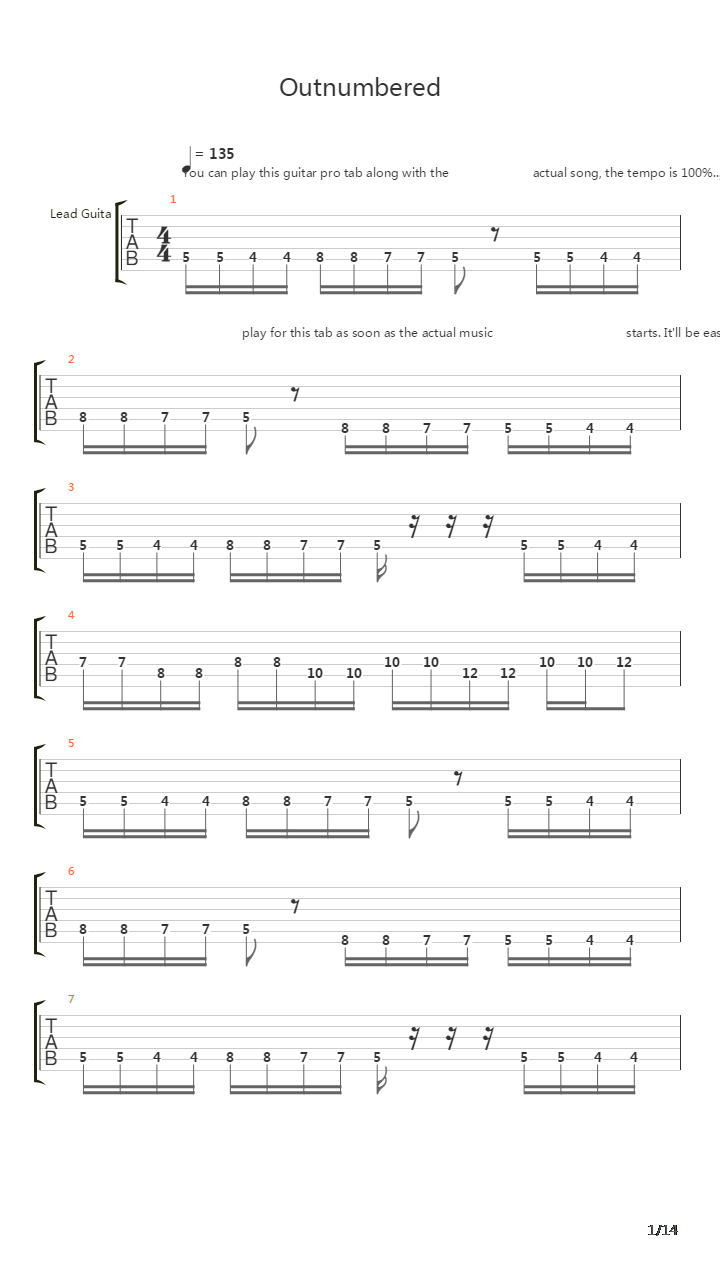 Outnumbered吉他谱