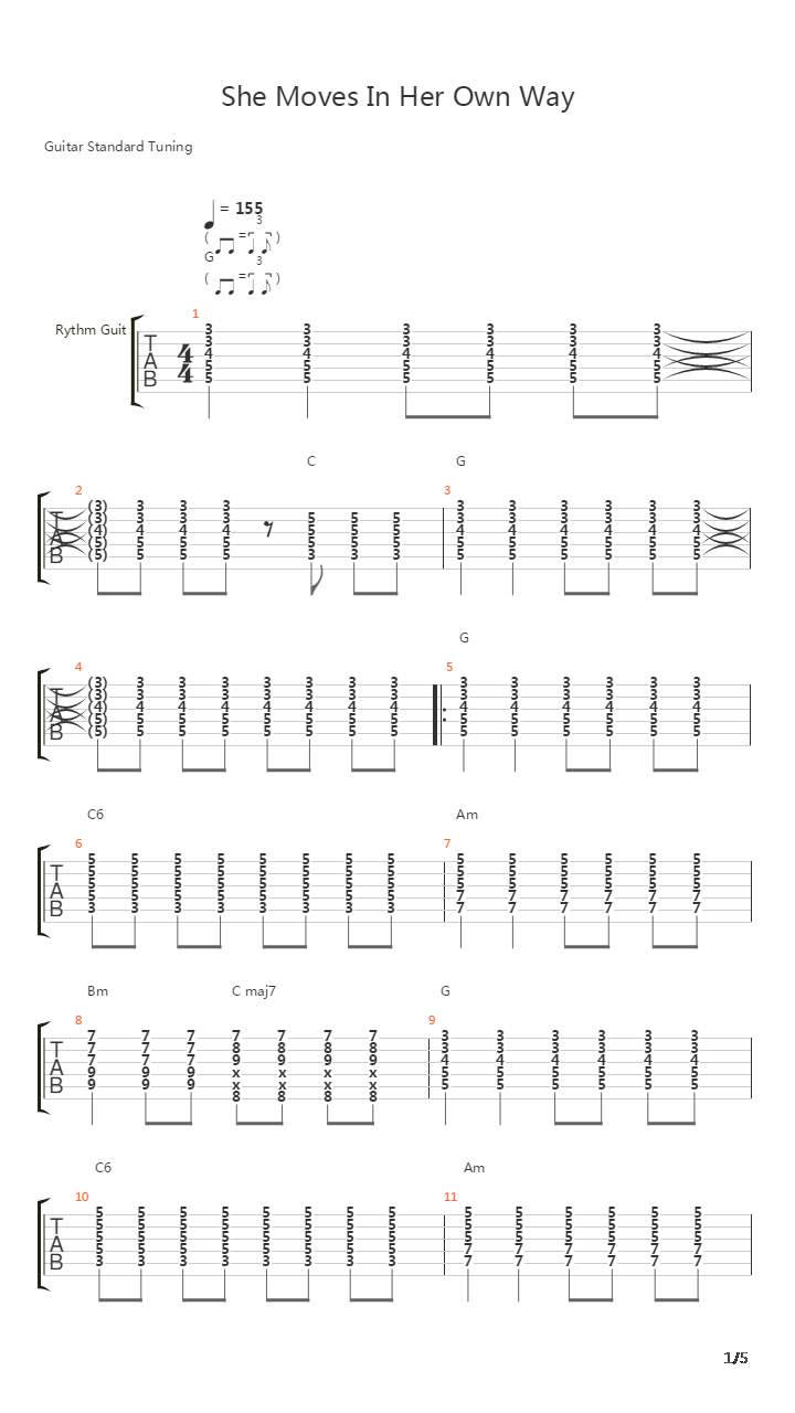 She Moves In Her Own Way吉他谱