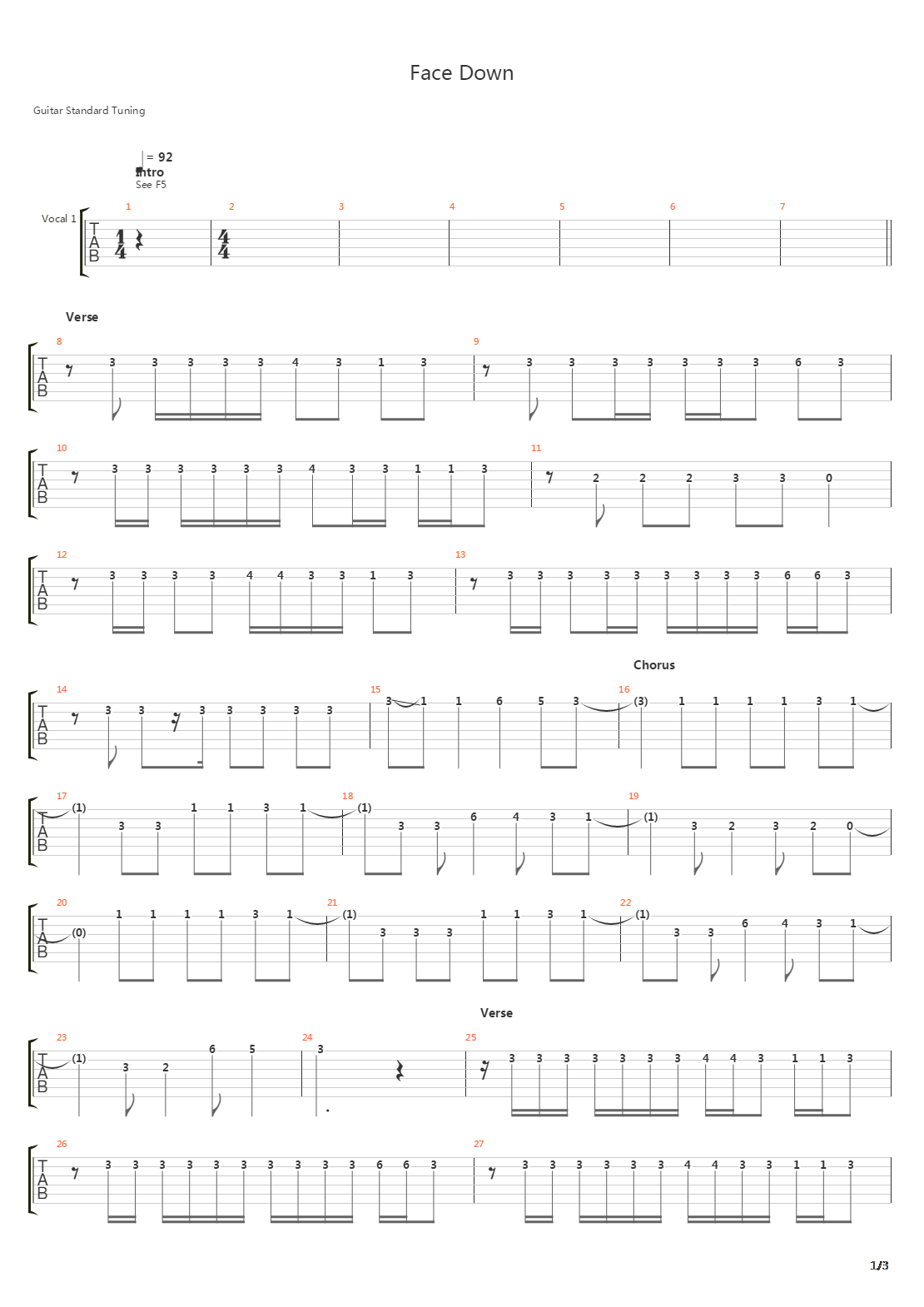 Face Down吉他谱