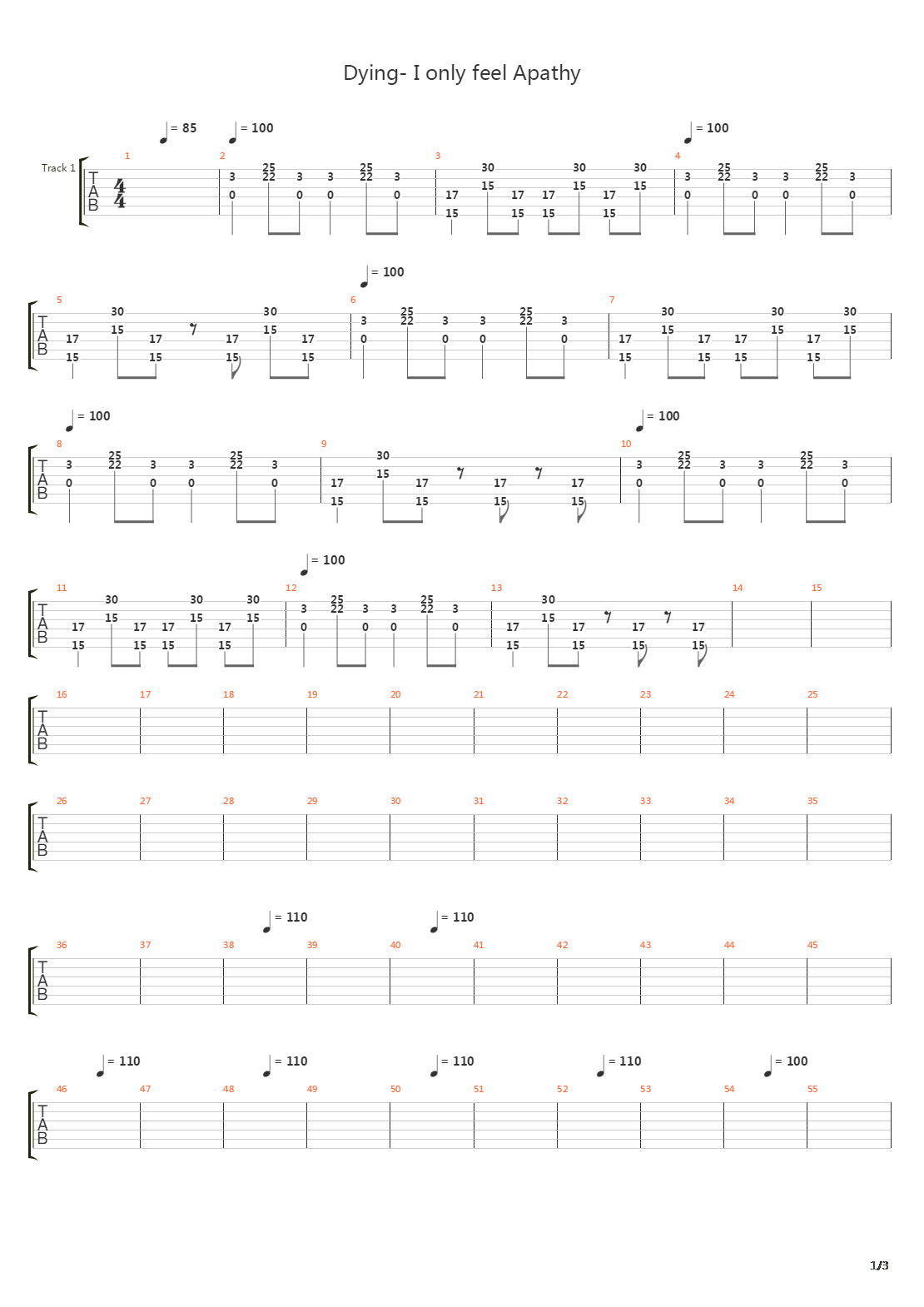 Dying I Only Feel Apathy吉他谱