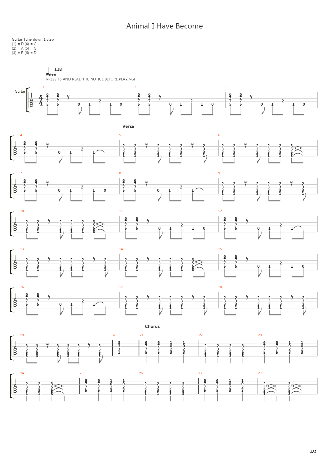 Animal I Have Become吉他谱