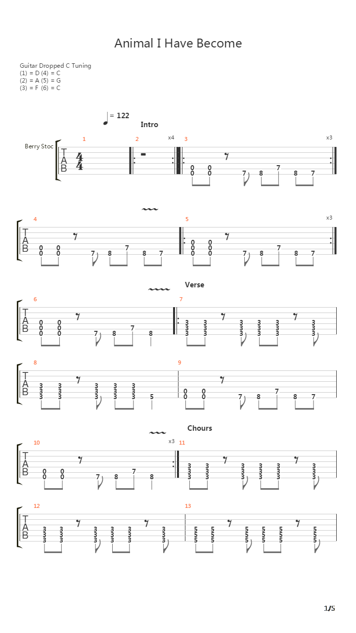 Animal I Have Become吉他谱