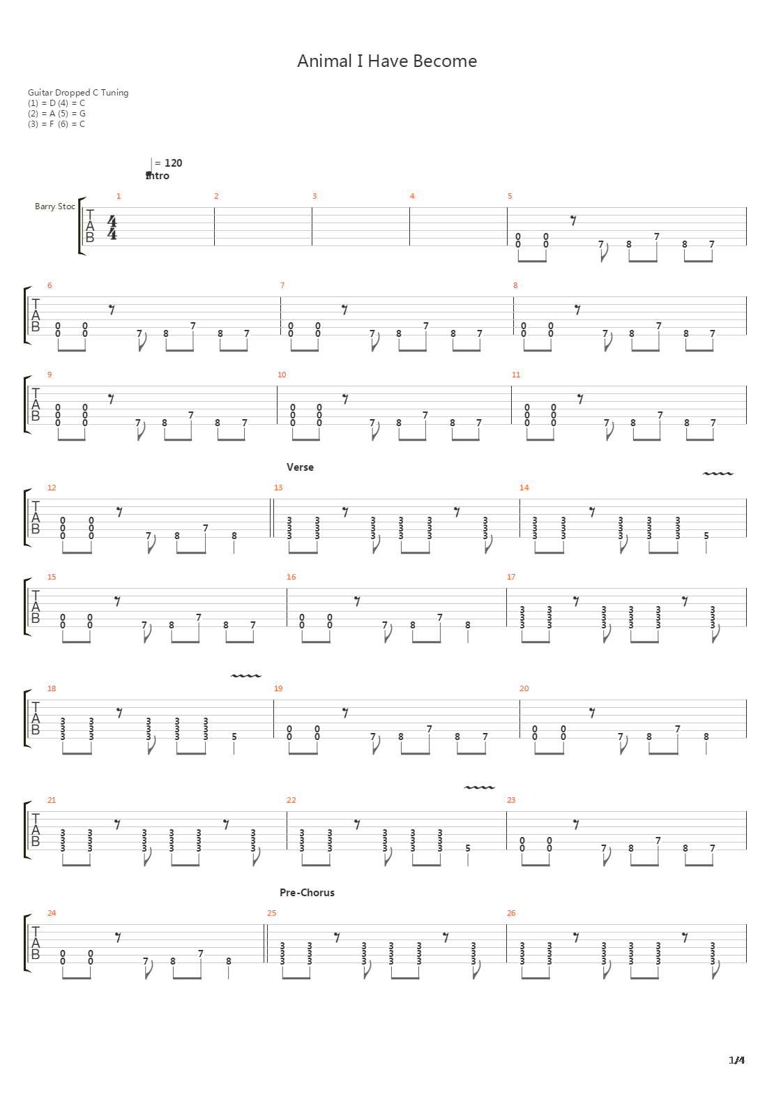 Animal I Have Become吉他谱