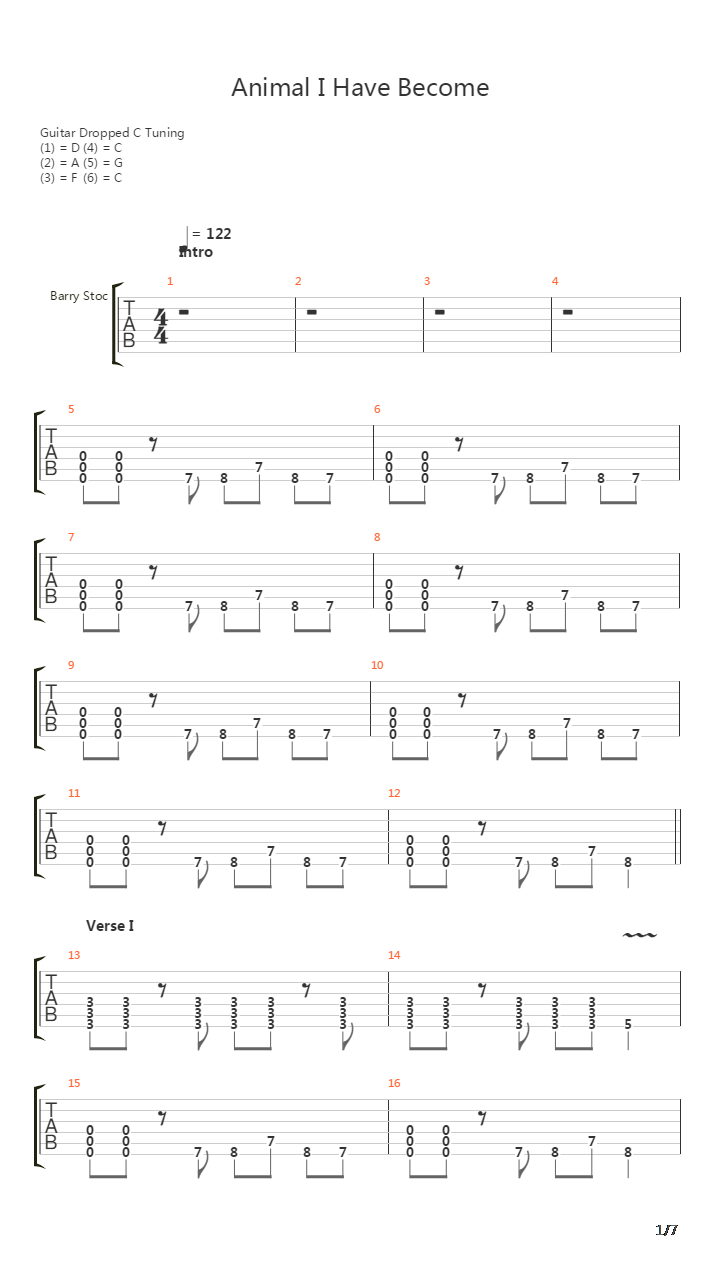 Animal I Have Become吉他谱
