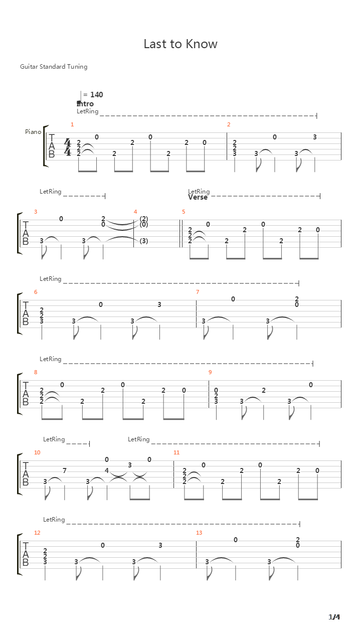 Last To Know吉他谱